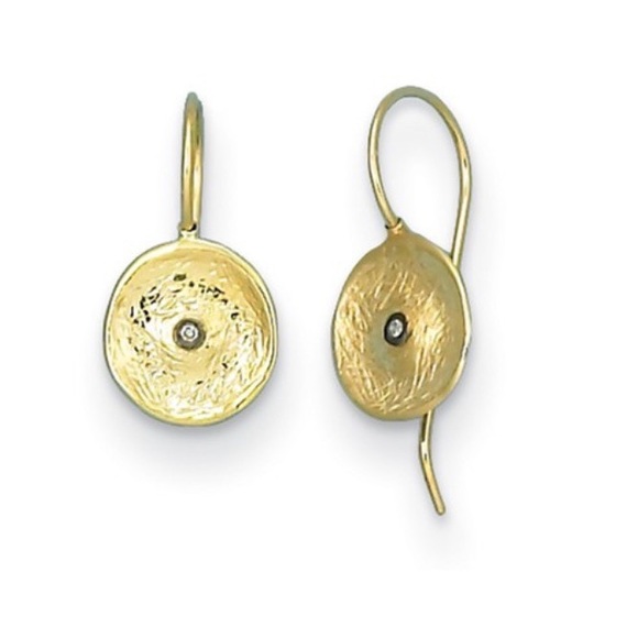 Jewelry - Herco 14K gold diamond textured circle dangle earrings